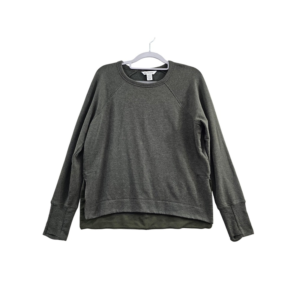 Athleta Sweatshirt Women XS Green Heathered Tencel Raglan Thumbhole Pullover Top